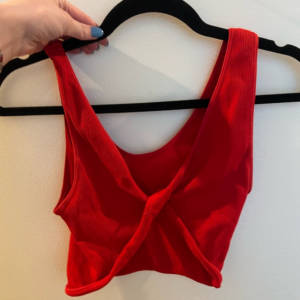 American Threads Ribbed Twist Front Red Tank - One Size